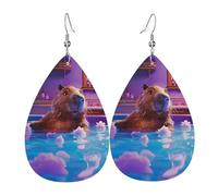 Capybara - Pendientes divertidos para bañera para mujer, aretes de cuero con forma de lágrima coloridos para mujer, modernos, aretes de lágrima