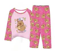 Capybara Pijamas de los niños, Lindo Agua delfín niños y niñas Pijama Conjuntos, Dibujos Animados para niños Impreso Homewear,Rosado,130cm