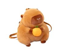 Capybara Plush Backpack with Hand Warmer and Orange Accent, Cute Animal Toy Backpack for Children, 12.99x11.81 Inches Cozy Home Decoration and Cold Weather Accessory