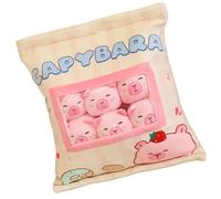 Capybara Plush Pillow, Snack Bag Design, Removable Stuffed Animal Cushion, Cartoon Toy Set with 6 Mini Capybaras, Ideal for Home Decoration and Cuddle Play 13.78x17.72 Inches
