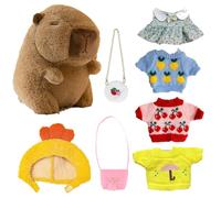 Capybara Plush Toy, Dress-Up Capybara Doll, Removable Cute Outfits, Cartoon Animal Headgear, Soft Collectible Stuffed Toys for Festival Gifting Kids Room Decor Playtime Display 25cm/9.84in