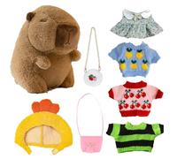 Capybara Plush Toy, Dress-Up Capybara Doll, Removable Cute Outfits, Cartoon Animal Headgear, Soft Collectible Stuffed Toys for Festival Gifting Kids Room Decor Playtime Display 25cm/9.84in