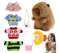 Capybara Plush Toy, Winter Cartoon Animal Doll, Soft Stuffed Capybara with 4 Outfits & Accessories, Adorable Dress-Up Festival Gift, 25cm Cute Companion for Kids, Teens, and Adults