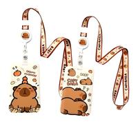 Capybara Porta Tarjetas Identificativas, 2 pcs Capyebara Lanyard Con Tarjetero, Funda de Tarjeta de Estudiante Para Carta de Identificación, Llaves, Cámara, Teléfono Móvil, Perfecto