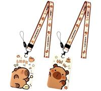 Capybara Porta Tarjetas Identificativas, 2 pcs Correa para Tarjetas para Niños, ID Card Badges Holder Extensible, Clips para Profesores, Estudiantes, Empleados de Oficina