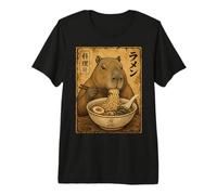Capybara Ramen Noodles Ukiyo-e Japanese Art Poster Camiseta Premium