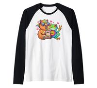 Capybara Rana Hippie Animales Rainbow Boba Tea Camiseta Manga Raglan