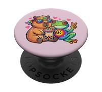 Capybara Rana Hippie Animales Rainbow Boba Tea PopSockets PopGrip Adhesivo