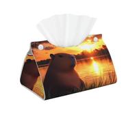 Capybara River Sunset - Funda larga para caja de pañuelos de piel sintética, elegante dispensador de pañuelos para baño, sala de estar, oficina, dormitorio, uso en coche
