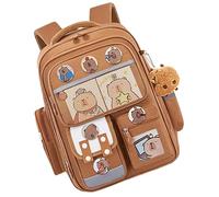 Capybara Rucksack - Cartoon Schultasche mit Mehrfachfächern, langlebiger Tagesrucksack mit Kartenabzeichen und Taschenanhänger | Süße Capybara Tasche für Schule Reisen Mädchen Kinderbedarf, marrón, Se