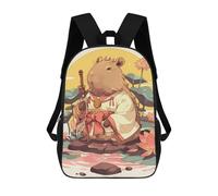Capybara Samurai with Katana And Kimono Mochila Escolar De 17 Pulgadas Para Adolescentes, Con Estampado 3D, Ajustable Y Con Bolsillos, Ideal Para Niños, Niñas Y Estudiantes.