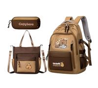 Capybara School Backpack, Cute Bookbag with Pencil Case, Aesthetic Design, Laptop Compatible, Tote Bag Set for Students, Girls, Daily Travel, and School Companion, Brown Color