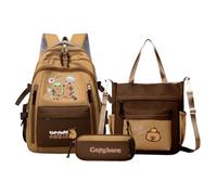 Capybara School Backpack, Cute Bookbag with Pencil Case, Aesthetic Design, Laptop Compatible, Tote Bag Set for Students, Girls, Daily Travel, and School Companion, Brown Color