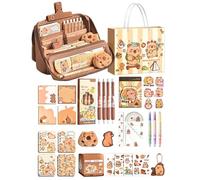 Capybara School Set - Cute Pencil Rulers Pouch | Sticky Notes Stickers Gel Pen Case | Stationery Supplies For Kids Student Elementary Middle Classroom Prizes Birthday Home Party Favors Holiday