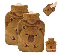 Capybara Shape Hot Water Bag 1000ML, Leakproof Heat Retention Warmer with Soft Plush Exterior, Multi-Use Heating Bag for Neck, Shoulder, Hands, Feet & Bed (2pcs)