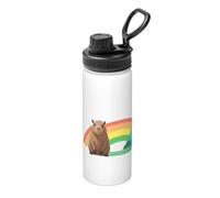 Capybara Sitting On The Rainbow Bridge - Botella de agua aislada a granel de 18 onzas, acero inoxidable con tapa para adultos, ideal para uso diario y actividades al aire libre