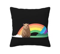 Capybara Sitting On The Rainbow Bridgecushion - Fundas de cojín decorativas cuadradas de 50 x 50 cm