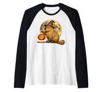 Capybara Sombrero de Bruja Jack O Lantern Calabaza Luna Escoba Camiseta Manga Raglan