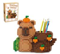 Capybara Soporte para Lápices de Bloques de Construcción, Micro Building Blocks Capibara, Set de Construcción DIY, Lindo Capybara para Decoración de Escritorio, Suministros Escolares y de Oficina