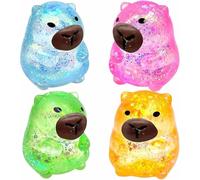 Capybara Squishy Glitter, Animal Squeeze Balls Cute Capybara Stress Ball Anxiety Relief Slow Rise Sensory Sparkly Jelly Squishies Cute Desk Toy for Teens Adults Anxiety Relaxation Party Gift (4pcs)