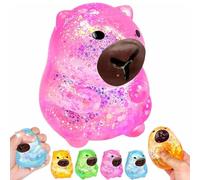 Capybara Squishy Glitter, Animal Squeeze Balls Cute Capybara Stress Ball Anxiety Relief Slow Rise Sensory Sparkly Jelly Squishies Cute Desk Toy for Teens Adults Anxiety Relaxation Party Gift (Pink)