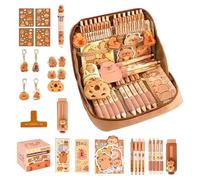 Capybara Stationery Set - Estuche de 12 capas Capybara Stuff, gran capacidad, duradero, resistente a las manchas (clips, broche, cuaderno, cinta, 10 lápices de colores, estilo aleatorio)