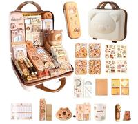 Capybara-Stationery-Set,Juego de Papelería de Capibara, Estuche para lápices Carpincho con lápices y Pegatinas, Reglas, Caja de Regalo Encantadora para niños, Adecuada para Inicio Escolar (B)