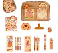 Capybara Stationery Set, Large Capacity Pencil Case with 12 Compartments, Wide Opening Mouth Pencil Pouch Cute Pen Case, Capybara Cute Stationery with Pens, Clips, Rulers and More (1set)
