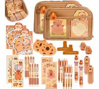 Capybara Stationery Set, Large Capacity Pencil Case with 12 Compartments, Wide Opening Mouth Pencil Pouch Cute Pen Case, Capybara Cute Stationery with Pens, Clips, Rulers and More (2set)