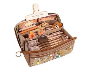 Capybara Stationery Set - Linda Funda de lápiz de Capybara con bolígrafos, Pegatinas, Clips y más, una de lápiz Multifuncional de Gran Capacidad para la Escuela y la Oficina, el Divertido Regalo
