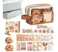 Capybara - Suministros escolares con calcomanías, resaltadores, notas adhesivas, estuche de animales, lindo capibara, para el hogar, aula, niños, adolescentes, estudiantes, mujeres, regalos de