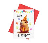 Capybara - Tarjeta de felicitación de papel de 12,5 x 17,6 cm, diseño de animal lindo de cumpleaños, coche de niños, celebración de vacaciones C | Adorable tarjeta de felicitación de