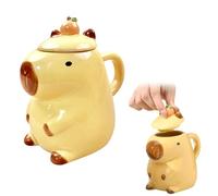 Capybara - Taza de café de 400 ml con tapa, taza con forma de capibara de dibujos animados, bonita taza de té Kawaii Capibara, divertida taza de regalo para familiares, amigos y niños (Capibara