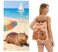 Capybara Toalla De Playa, Capybara Toalla De Baño De Microfibra, 150 * 75 Cm Con Bolsa De Almacenamiento Con Cordón, De Secado Rápido, Absorbente, Adecuado Para Playa, Piscina, Gimnasio (blue)