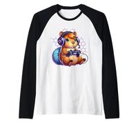 Capybara Video Games Controller Gaming Men Women Kids Funny Camiseta Manga Raglan