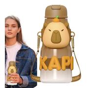Capybara Water Bottle - Stainless Steel 10.1x11.8x20.3cm 640-650ml | Insulated Beverage Cup For Hot And Cold Drinks | Travel Mug For Camping, Classroom, Outdoor Activities