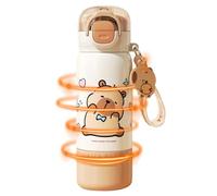 Capybara Water Bottle, Straw Lid Travel Mug, 18oz Insulated Cup with Rust-Proof Build, Slim 2.6x8.66 Inches Flask with Modern Style, Leak-Proof Bottle for School and Workplace