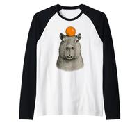 Capybara With Mandarin On The Head Camiseta Manga Raglan