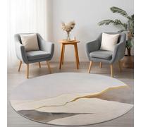 Caqui Alfombra Salon Redonda 160 cm, Minimalista Líneas Montañas. patrón Lavable Lavadora Alfombra Dormitorio, Abstracto Alfombras Comedor Antideslizante para Cocina Halls Balcón