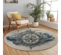 Caqui Alfombra Salon Redonda 180 cm, Alfombra Dormitorio con Estampado Brújula Flores Rosas, Lavable Lavadora Antiguo Alfombras Comedor Antideslizante Tapete para Cocina Halls Balcón