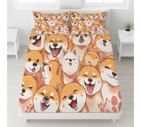 Caqui Claro Sabanas 135 x 190 cm Cama 120|135 para Colchón de 30 cm de Altura Sabanas Ajustable Suave Transpirable Sabanas para Adultos y Ninos Sin Costuras Dibujos Animados Shiba Inu Sonrisa