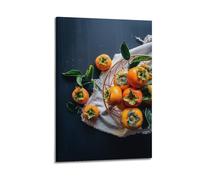 Caqui en cesta de alambre, arte de pared, impresión fresca, póster de frutas, imagen en lienzo natural, decoración animada para sala de estar, dormitorio, estudio, póster decorativo, lienzo de pared e