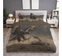 Caqui Funda Nordica Con Estampado de Fotorrealista Águila Serpiente Confrontación - Suave y Transpirable Cierre De Cremallera - Funda Nordica 180 x 220 cama 105|120 + Funda de Almohada 1 x 50 x 70