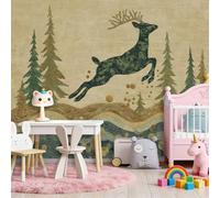 Caqui Papel pintado fotográfico 350 x 256 cm - No tejido Empalme Bosque Montañas Animales 3D Mural Decoración de pared Póster Imagen para dormitorio Sala de estar Fondo de TV