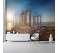 Caqui Papel pintado mural, Tiempos Modernos El Mar La Puesta De Sol El Templo Mural para salón y dormitorio, Papel pintado decorativo no tejido, Fotomural para comedor pasillo y salón 300 x 210 cm