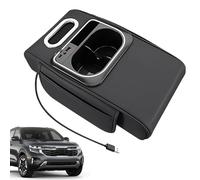 Car Armrest Box - Center Console Pad for Storage Support | PU Leather Heightening Cushion with Bottle Slot Side Pocket USB Interface Ambient Light Organizer for Truck SUV RV Interior