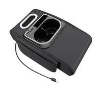 Car Armrest Box with Thick Heightening Mat, Bottle Holder, Side Pocket, Ambient Light, USB & Type-C Ports, Car Arm Rest Organizer for Truck SUV RV