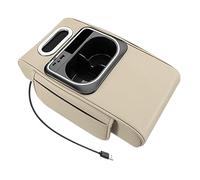 Car Armrest Box with Thick Heightening Mat, Bottle Holder, Side Pocket, Ambient Light, USB & Type-C Ports, Car Arm Rest Organizer for Truck SUV RV