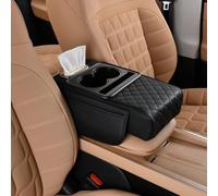 Car Armrest Cover with Cup Holder, 5-in-1 Car Center Console Organizer with Phone Slot, Tissue Holder & Dual Storage Bags, Memory Foam Center Console Cover for Sedan SUV Truck (Black)