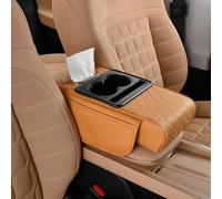 Car Armrest Cover with Cup Holder, 5-in-1 Car Center Console Organizer with Phone Slot, Tissue Holder & Dual Storage Bags, Memory Foam Center Console Cover for Sedan SUV Truck (Yellow)